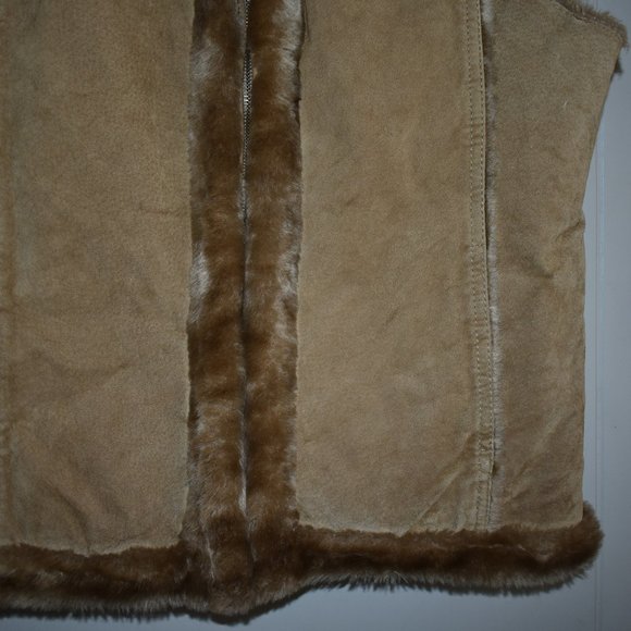 D' Carlo Leather Vest M Faux Fur Zip Closure Tan Pockets - Picture 6 of 12